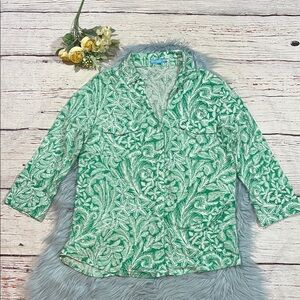 J. McLaughlin Tropical Linen Button 3/4 Sleeve Top